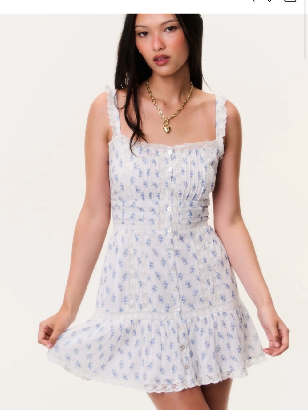 LoveShackFancy White Mini Dress with Blue Floral Print